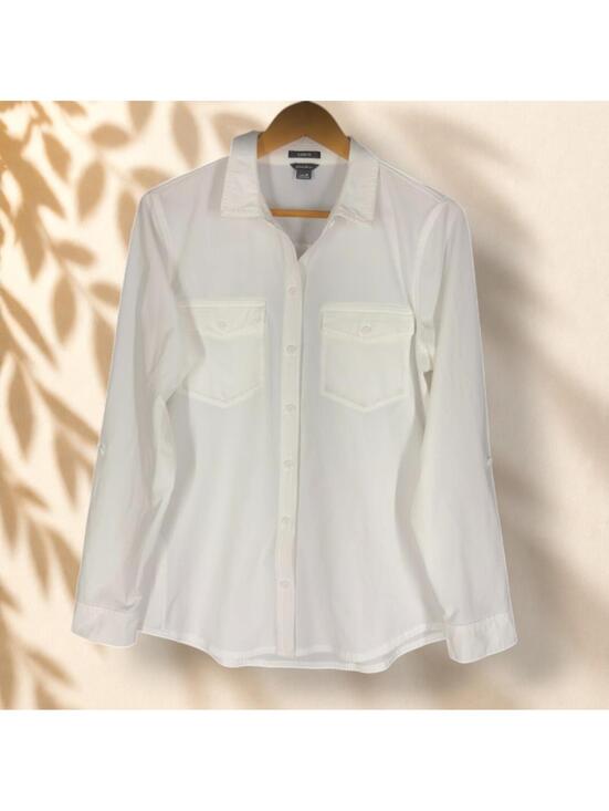Eddie Bauer Tops - Eddie Bauer Shirt Women M Medium White Button Up Collared Long Sleeve Pockets